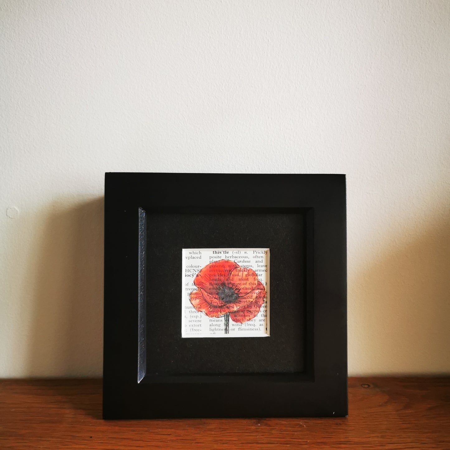 Signed original book page with poppy watercolour and ink illustration
