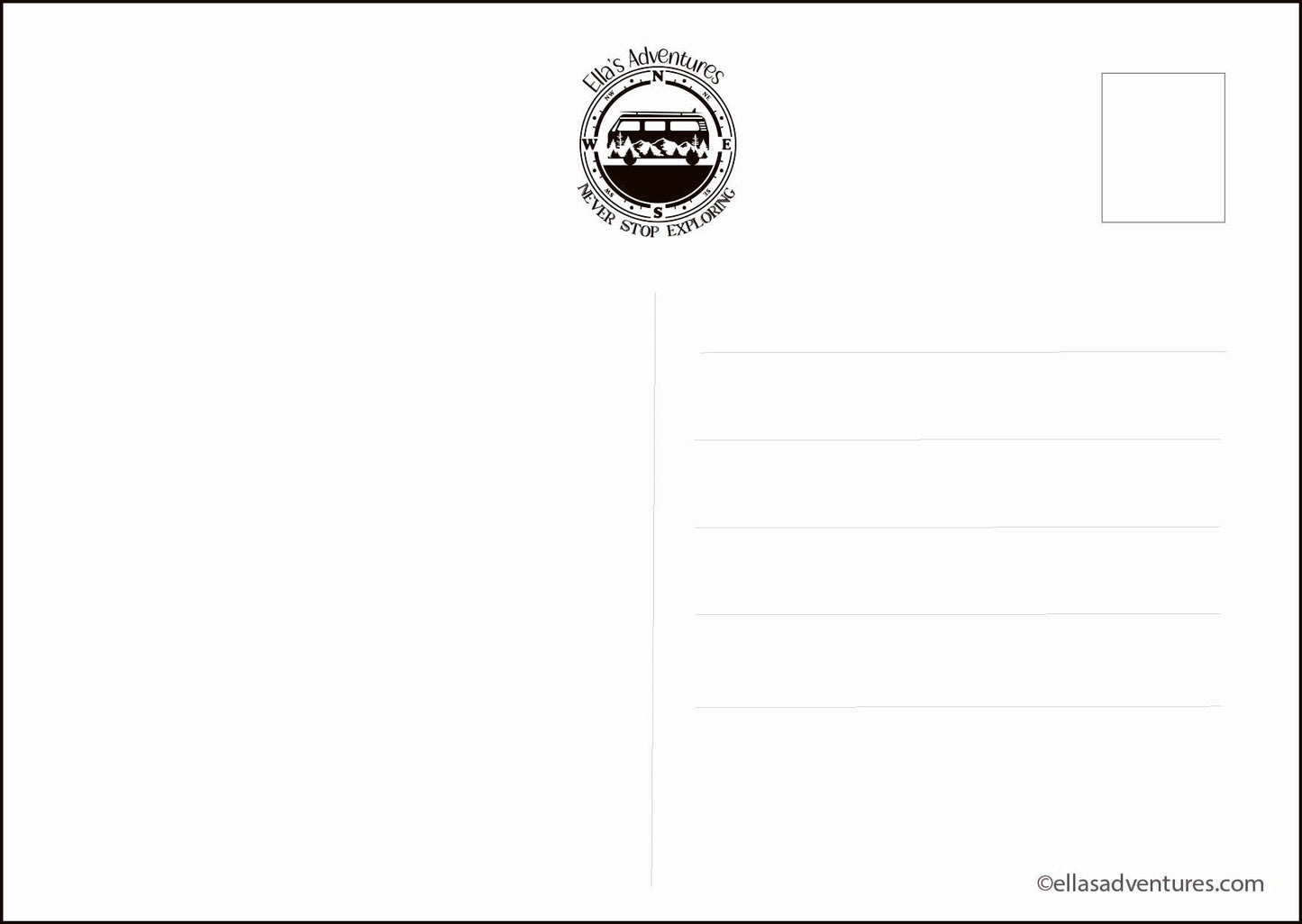 White card with a black logo and text on a white background