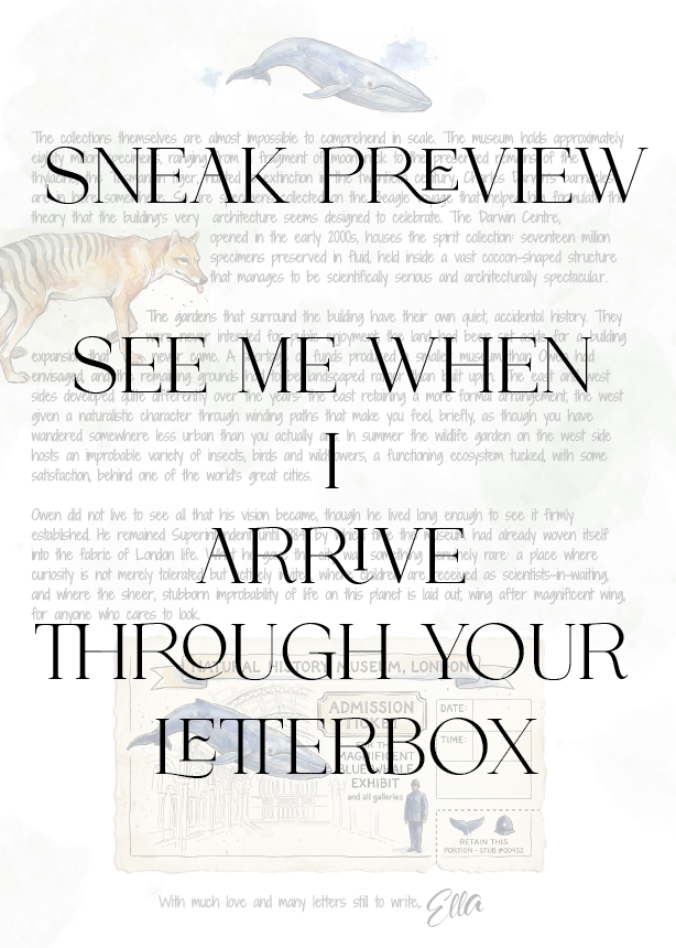 Text with a whale illustration and Sneak Preview message on a white background