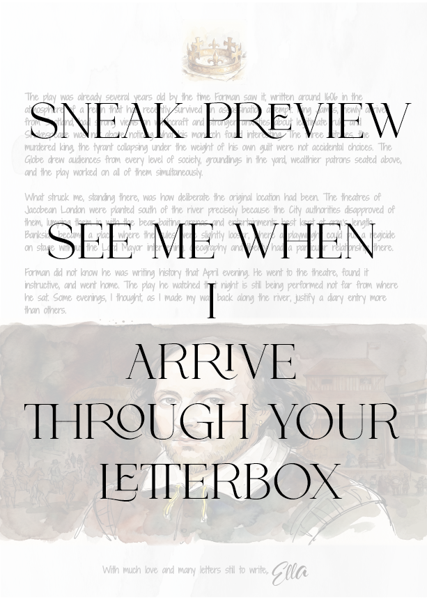 Promotional text for a sneak preview with a blurred background