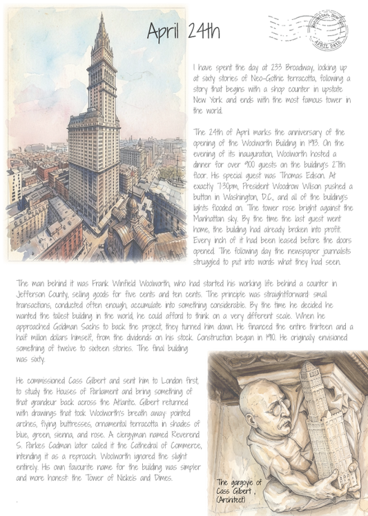 Promotional historical letter home, with Woolworth building and freize  and sneek peak text