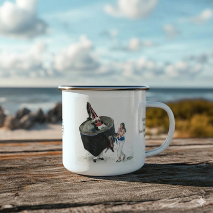 Padstow Red & Blue Obby Oss Enamel Mug