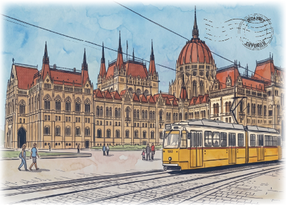 Budapest, Hungary · Watercolour Postcard