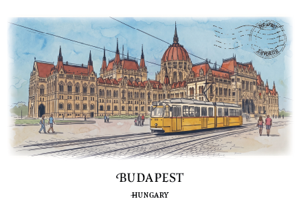 Budapest, Hungary · Watercolour Postcard