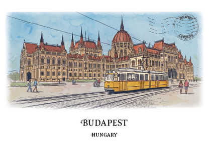 Budapest, Hungary · Watercolour Postcard