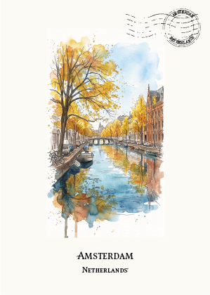 The Canal Ring, Amsterdam · Watercolour Postcard