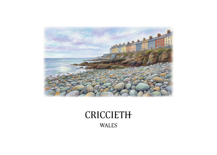 Criccieth, Wales | Marine Terrace Watercolour Travel Poster | Ella's Adventures