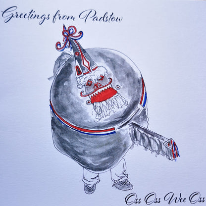 Ella's Adventures - Padstow Red and Blue Obby Oss original Cornish art card