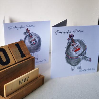 Ella's Adventures - Padstow Red and Blue Obby Oss original Cornish art card