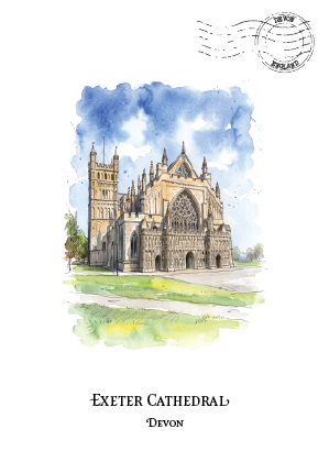 Exeter Cathedral, Devon · Watercolour Postcard