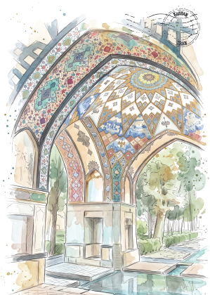 Fin Garden, Kashan · Watercolour Postcard
