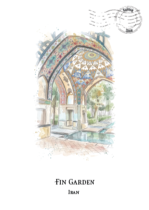 Fin Garden, Kashan · Watercolour Postcard