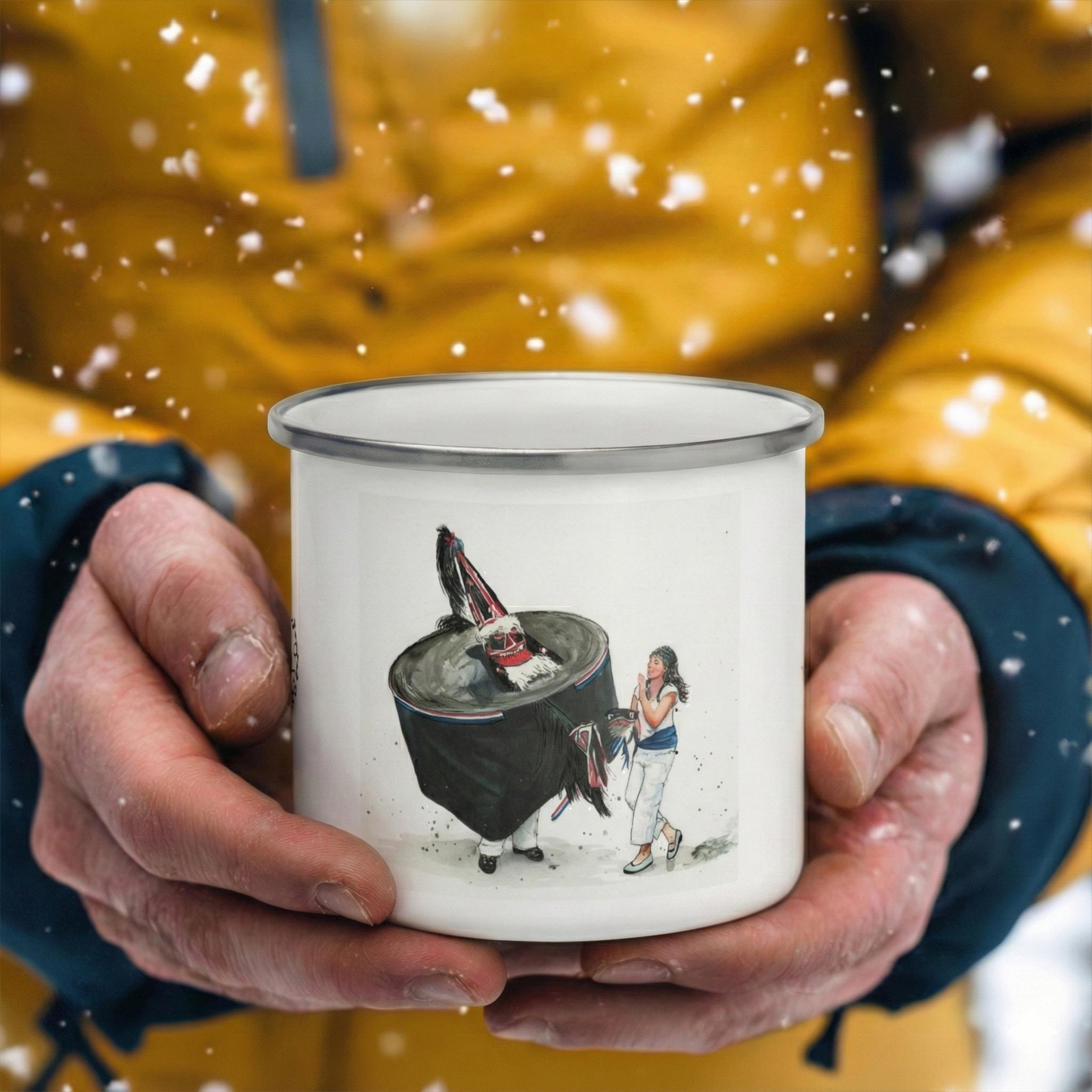 Padstow Red & Blue Obby Oss Enamel Mug