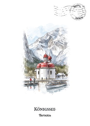 Königssee, Bavaria · Watercolour Postcard
