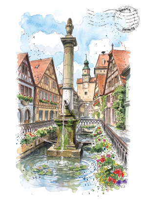 Rothenburg ob der Tauber, Bavaria · Watercolour Postcard