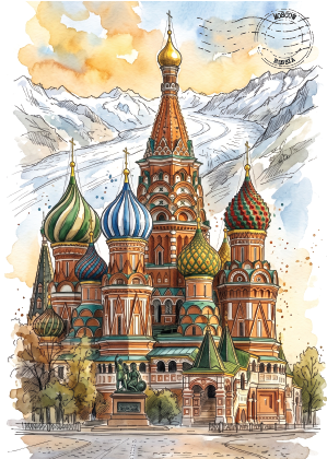 Saint Basil's Cathedral, Moscow · Watercolour Postcard