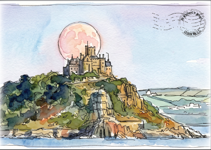 St Michael's Mount, Cornwall · Watercolour Postcard