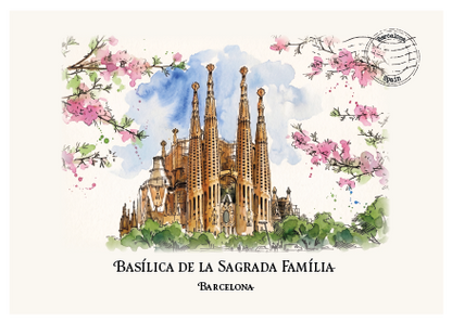 Basílica de la Sagrada Família, Barcelona · Watercolour Postcard