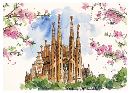 Basílica de la Sagrada Família, Barcelona · Watercolour Postcard
