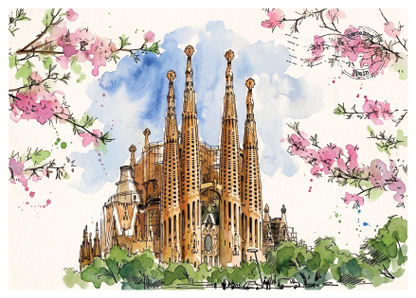 Basílica de la Sagrada Família, Barcelona · Watercolour Postcard