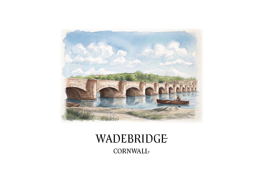 Wadebridge, Cornwall | The Bridge Watercolour Travel Poster | Ella's Adventures