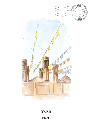Yazd, Iran · Watercolour Postcard