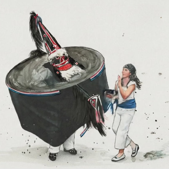 Blue Oss illustration dancing