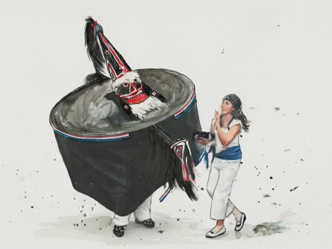 Blue Oss illustration dancing