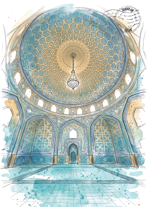 Sheikh Lotfollah Mosque, Isfahan · Watercolour Postcard